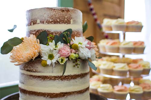 A tiered wedding cake.
